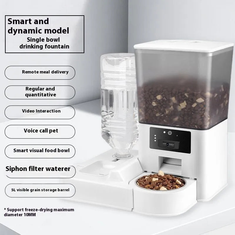 Intelligent pet feeder with stainless steel bowl in four smart models for cats and dogs