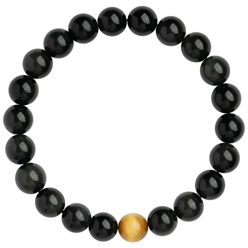 Black obsidian stone bracelet with geometric beads in Korean style design