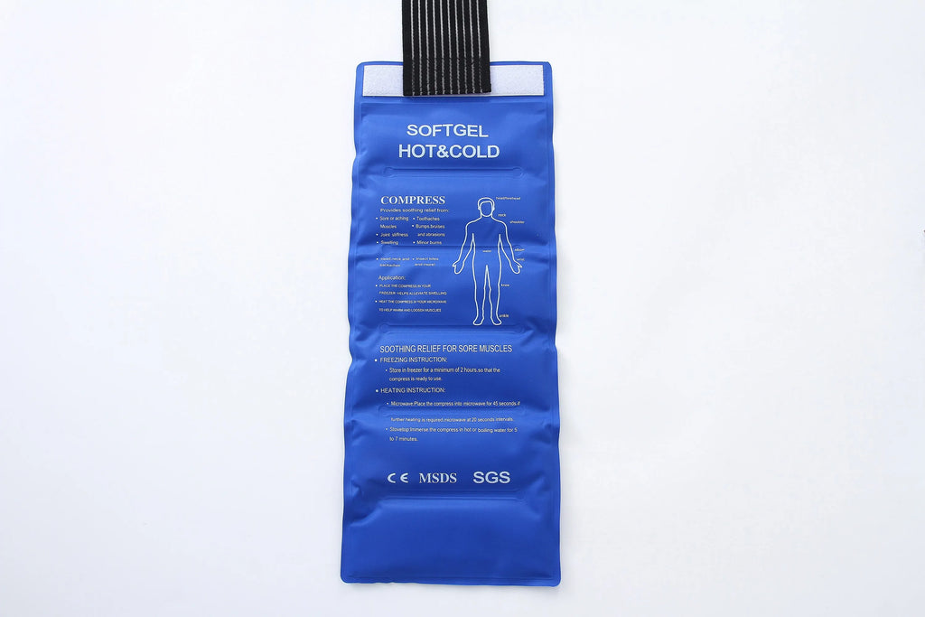 Sapphire blue nylon silk binding knee ice pack 44.5x17.5cm for sports sprains and cold compress therapy