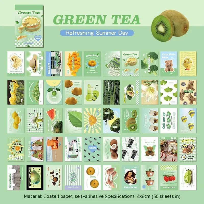 American retro cartoon sticker book showing 50 adhesive sheets measuring 4x6cm for journal decoration