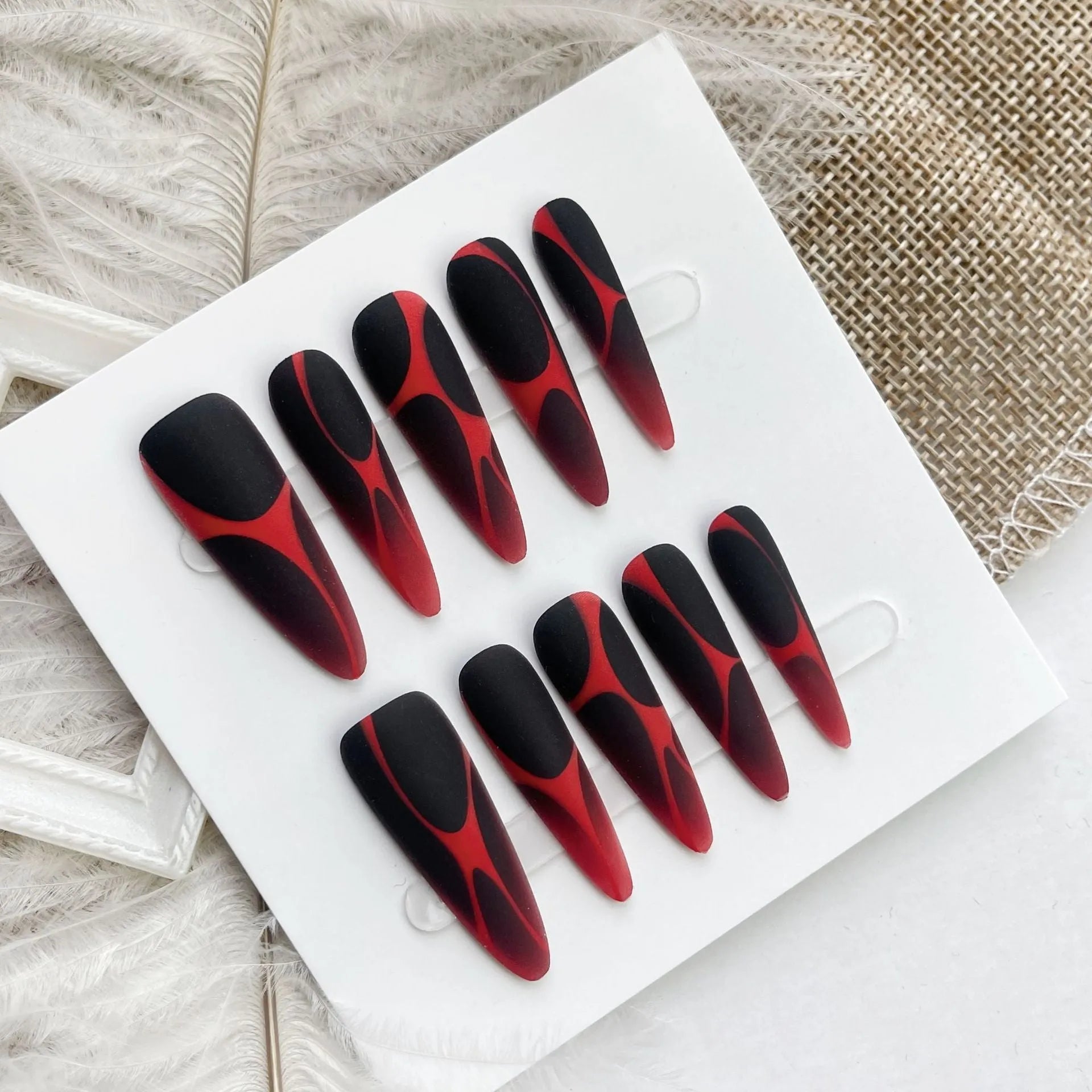 Wave line gradient long tip nail tips set in glossy finish, 40 pieces for 4 pairs of nails