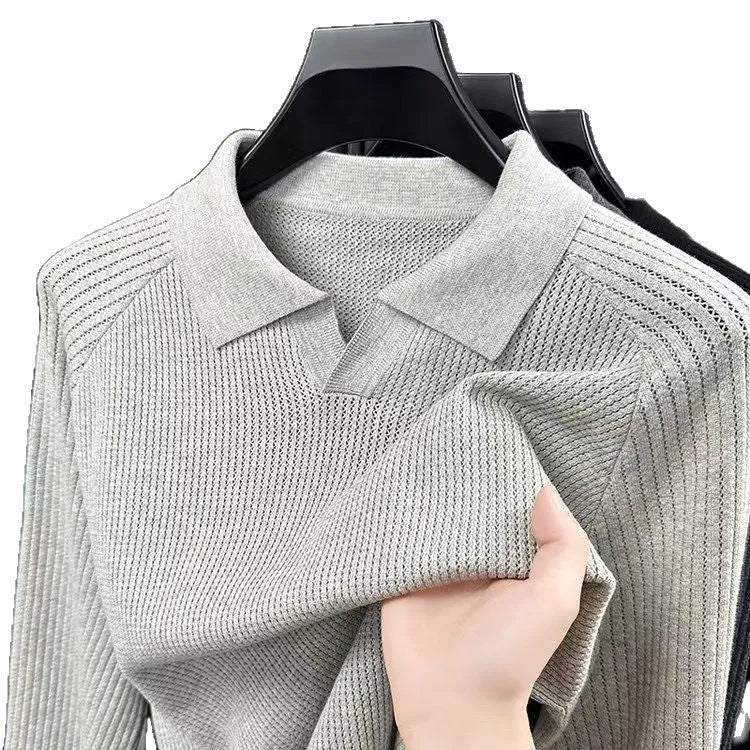 Men's cotton scissors collar pullover shirt in black, loose fit