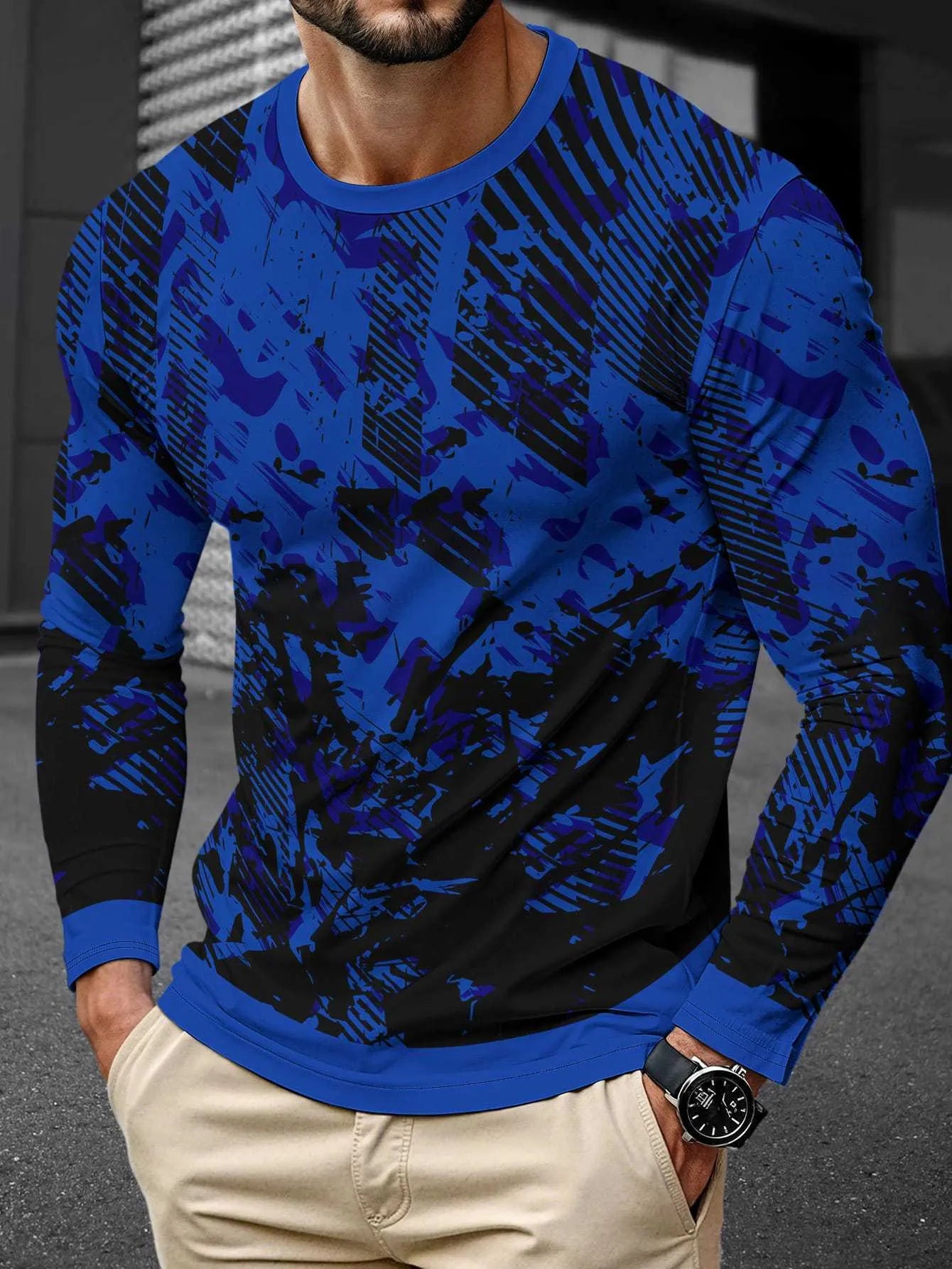 Men's long sleeve round neck milk silk pullover jumper on a hanger, multiple colour options available.