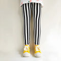 Children's milk silk leggings in vertical stripes pattern with hairband belt, mid-waist fit, suitable for 100-150cm height