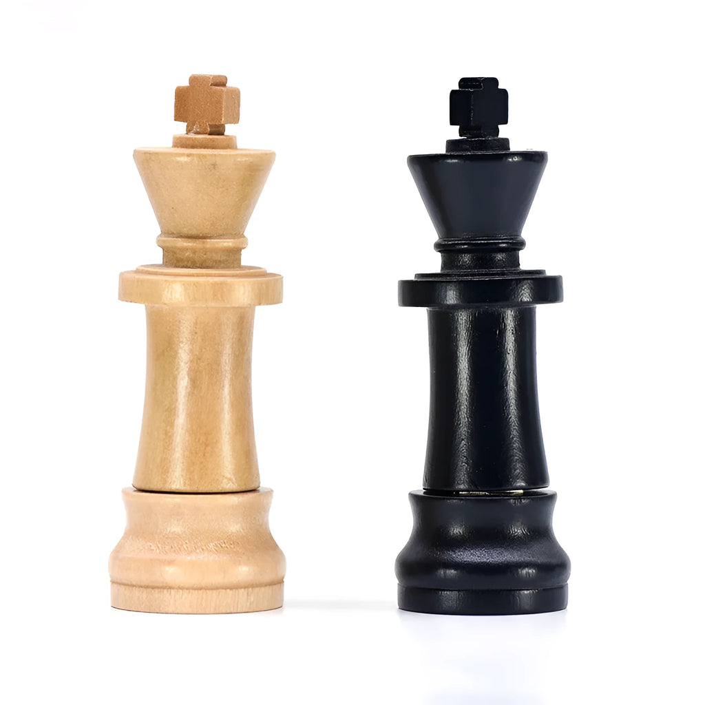 Wooden chess king USB flash drive in beige with USB 2.0 connector standing upright on a surface