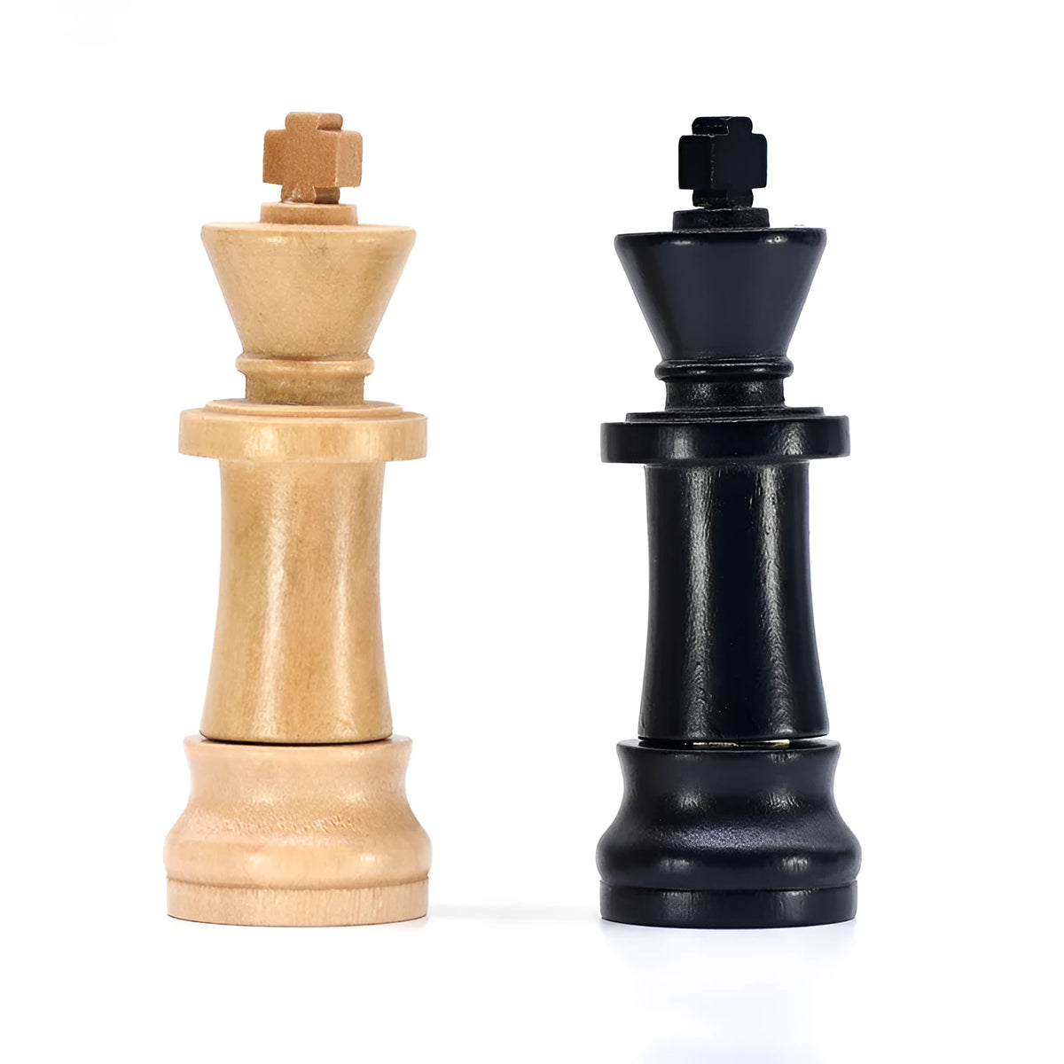 Wooden chess king USB flash drive in beige with USB 2.0 connector standing upright on a surface