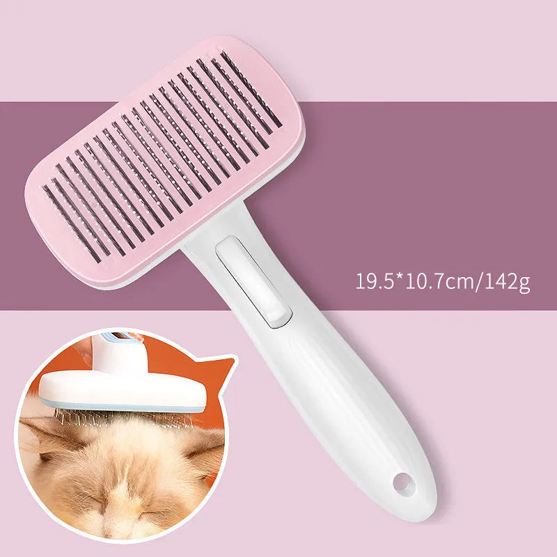 Automatic pet hair removal comb for dogs and cats in blue, grey, green, or pink colour options
