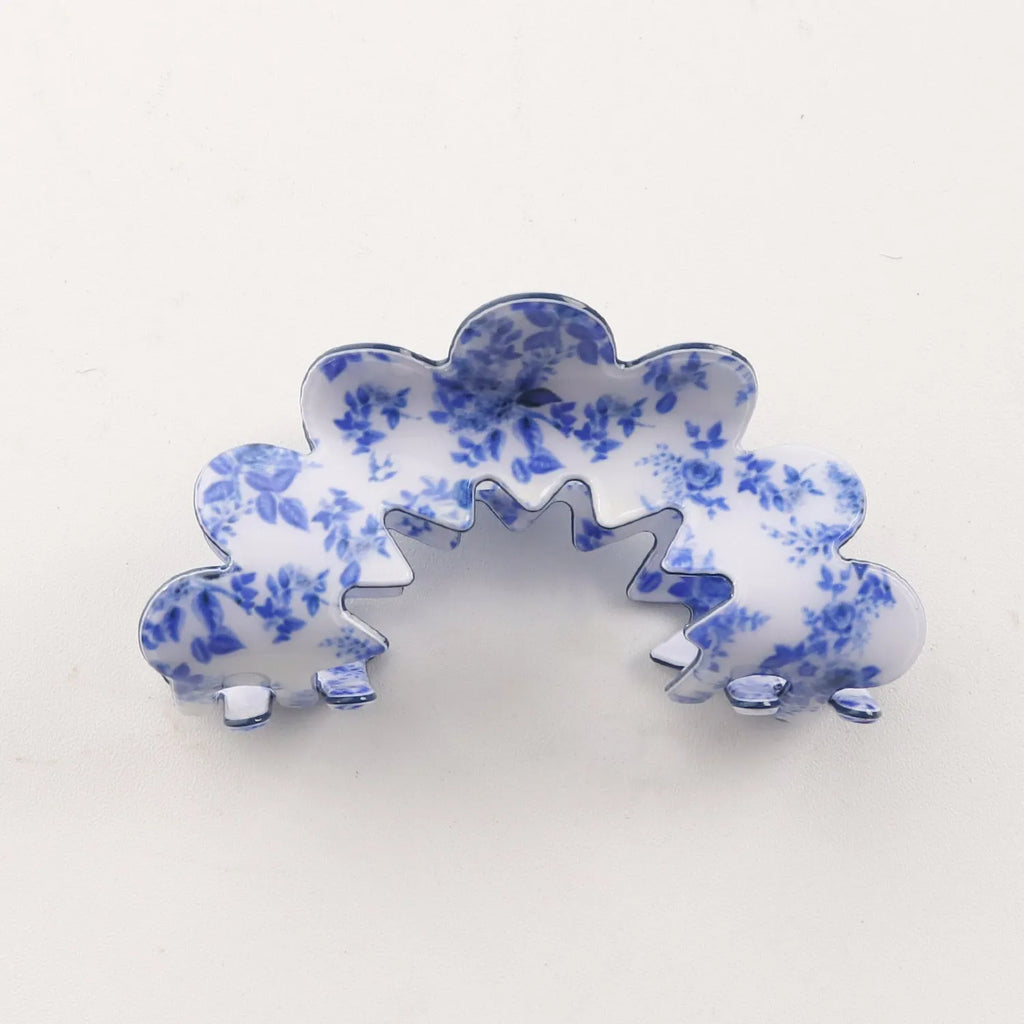 PVC hair clip barrettes for women back head asymmetric natural style blue series multicolour patterns