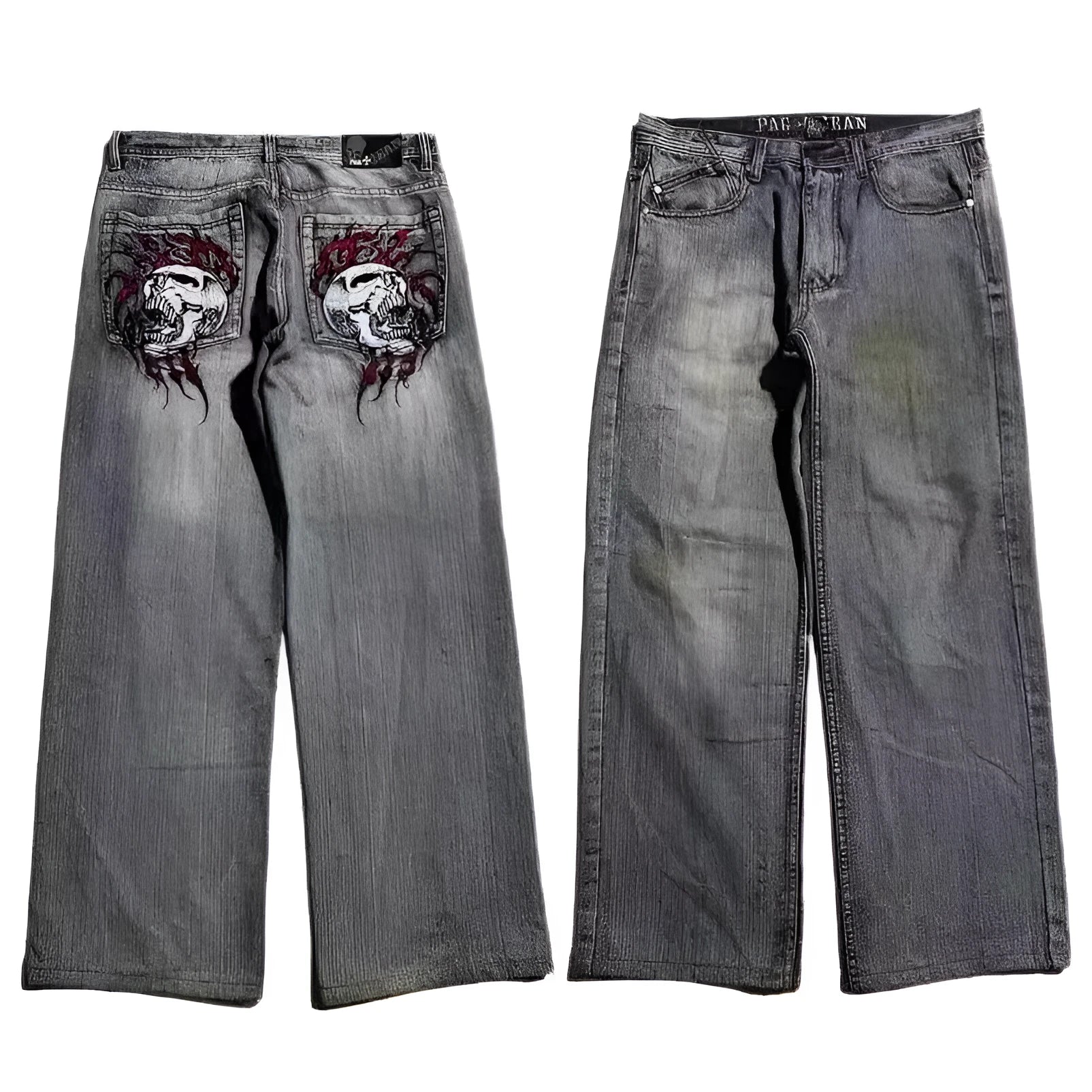 Grey washed-out men's wide-leg jeans with a straight cut on a neutral background.