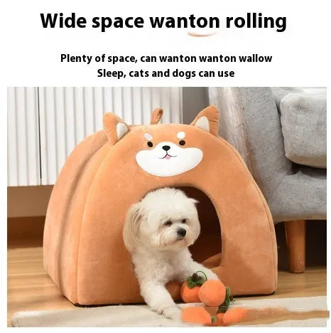 Cloth cat bed with removable cover available in three sizes for indoor use