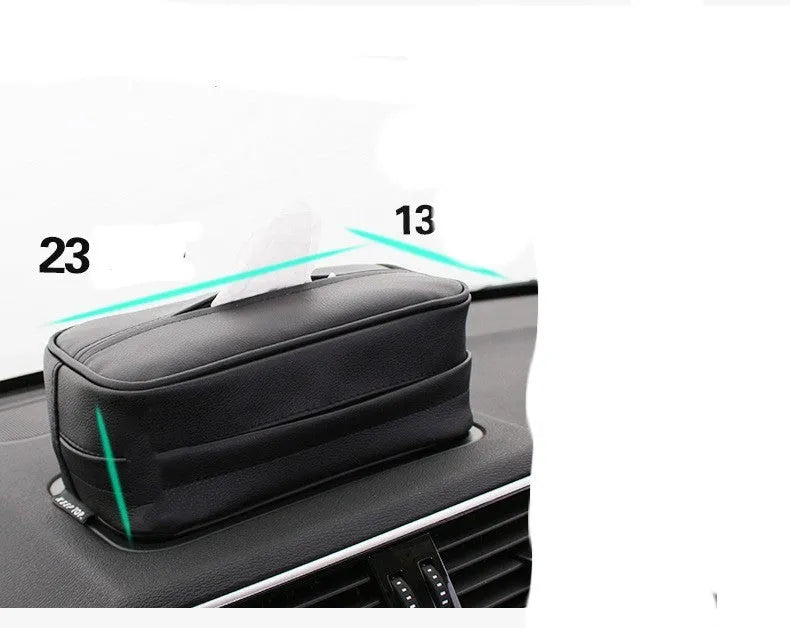 Black PU leather car hanging storage box with paper bag organiser for vehicle interior storage
