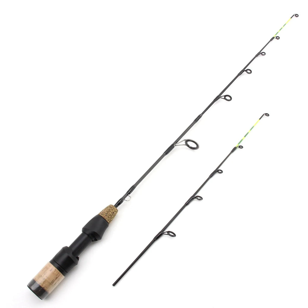 Double tip ice fishing rod with spinning wheel, 60cm length, 2 sections, hard action, single pole colour