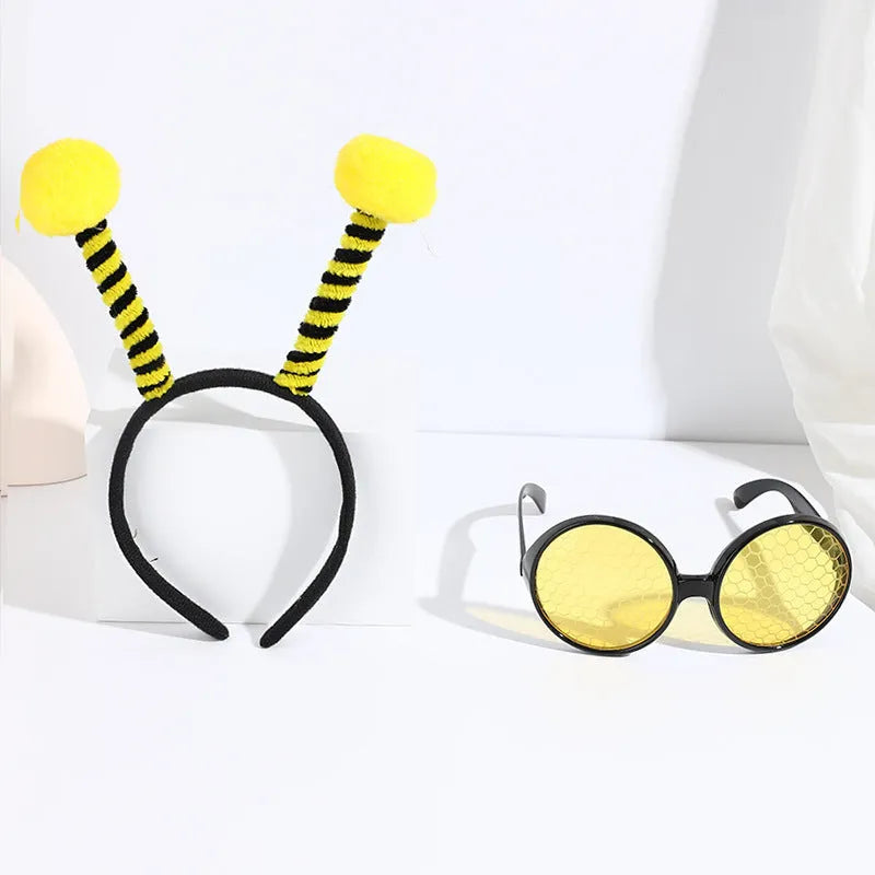 Children's bees fancy dress set with cloth headband and matching glasses in yellow
