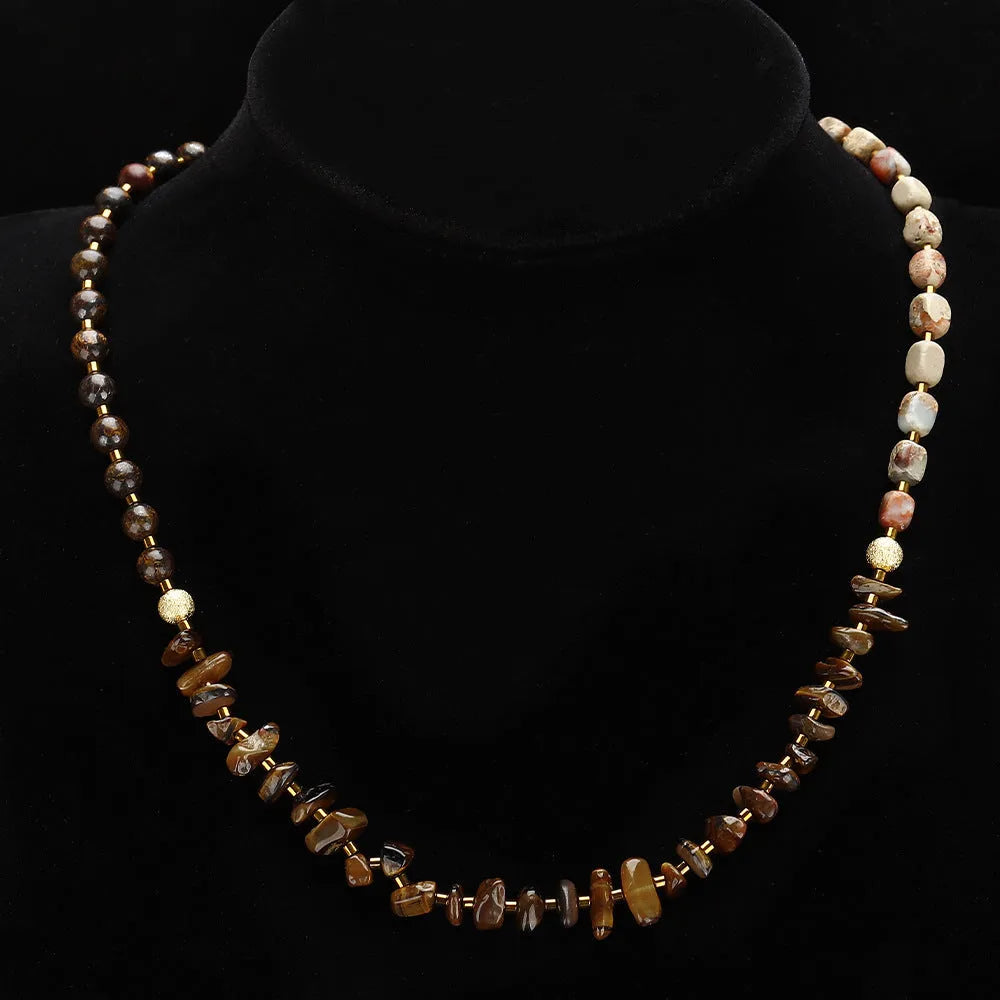 Brown Tigereye stone bracelet with bronze Glow Ball geometric charm