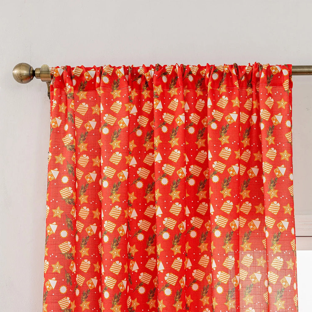 Christmas curtain with snowman and angel cartoon print in green colour, 1 metre length