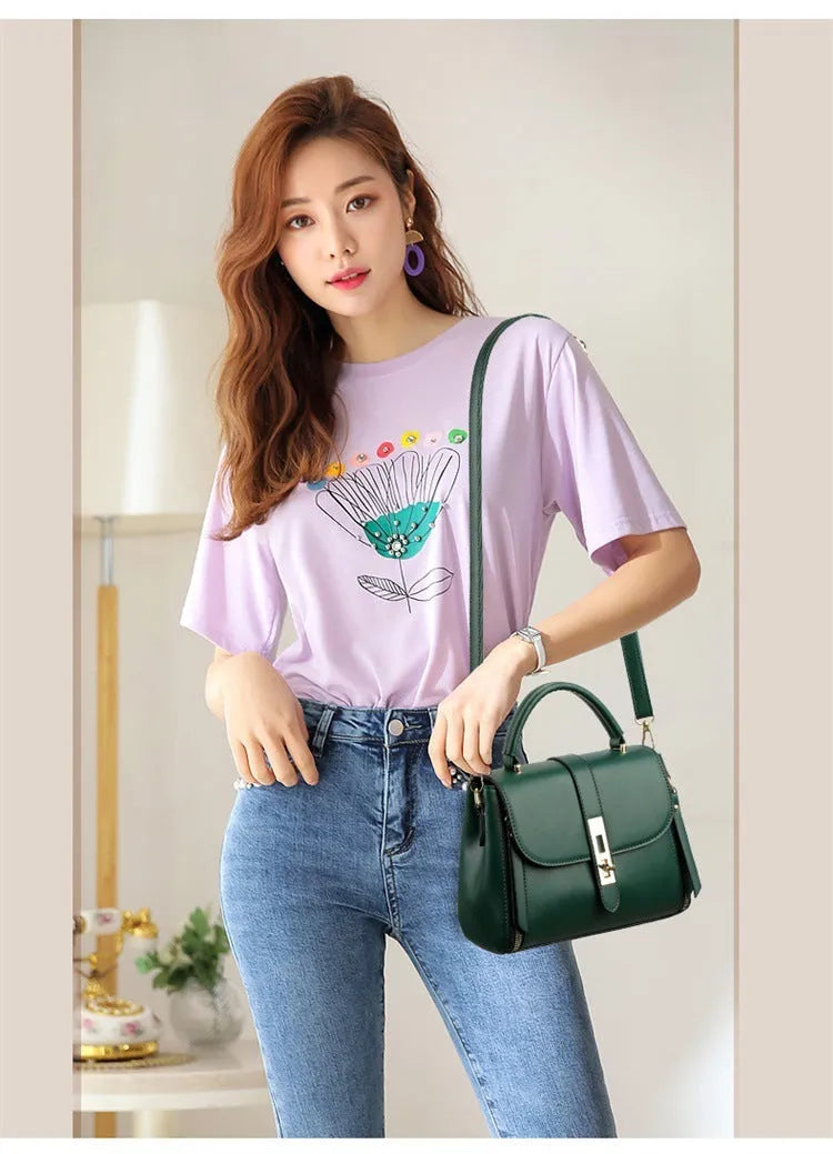 Women's soft PU leather messenger shoulder bag in square vertical design