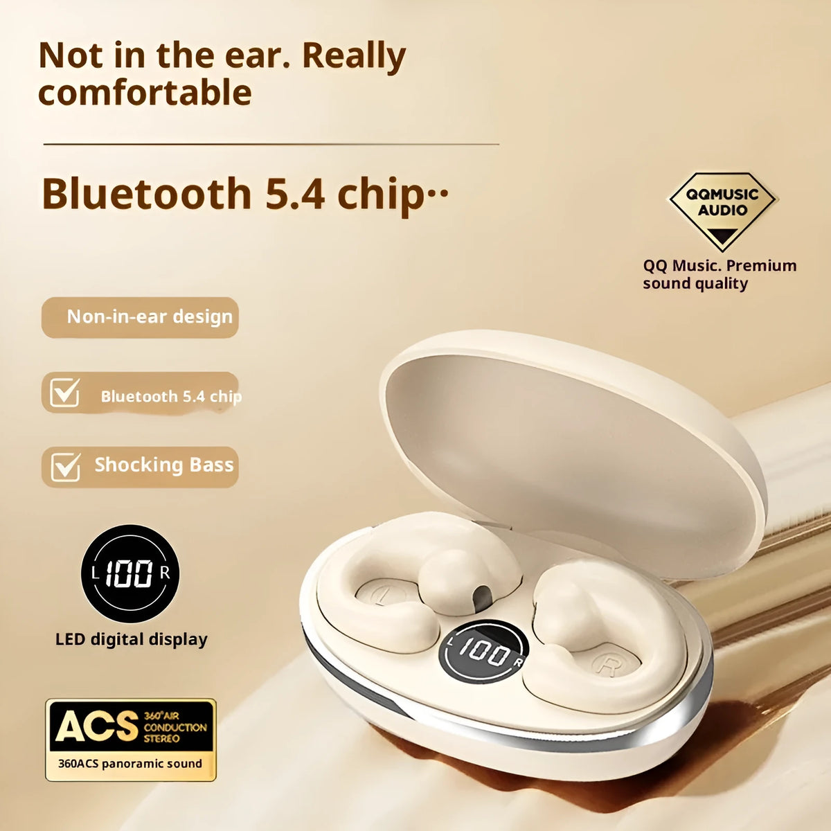 Black bone conduction wireless Bluetooth headset QK01 model on white background