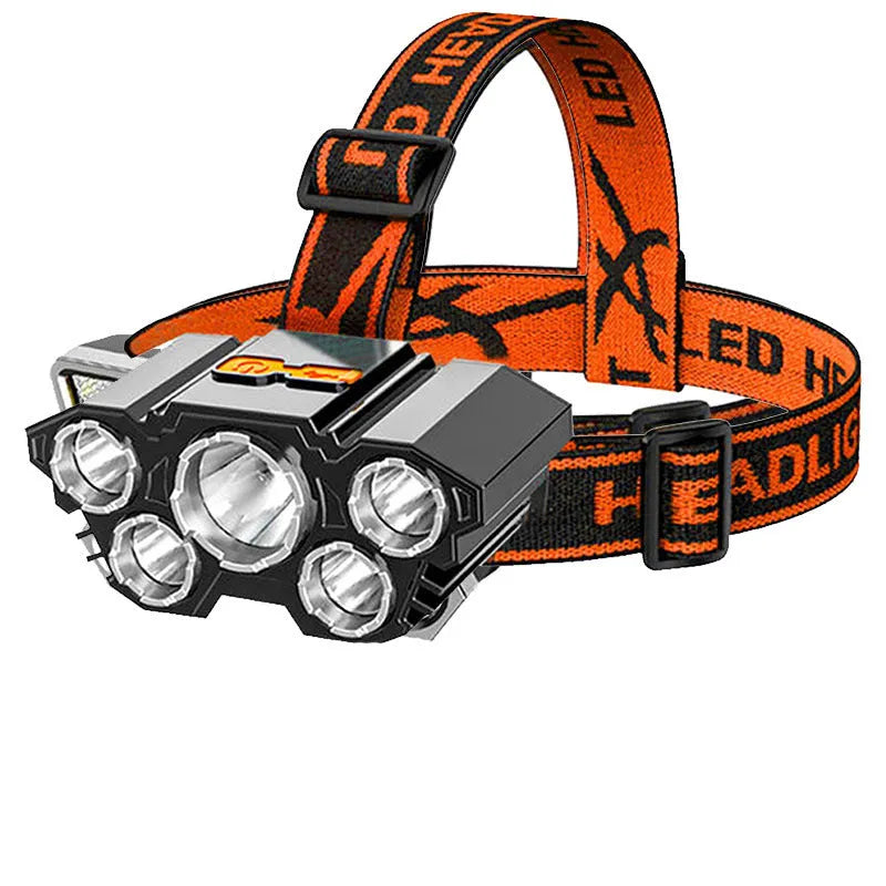 Head-mounted LED miner's lamp with adjustable strap, 10W illumination, and PVC construction