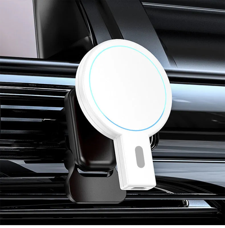 Black and white magnetic absorption wireless charger with compact design and USB connection