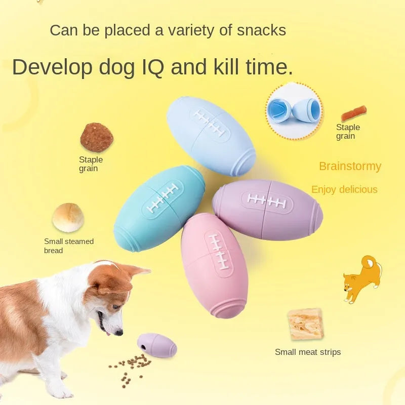 Silicone rugby-shaped dog tug toy in blue colour for interactive play and chewing