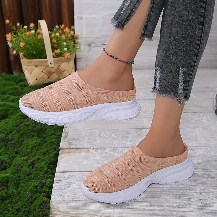 Women's mesh lazy semi slipper casual wedge heels round toe breathable upper rubber sole available in multiple colours sizes 35-43