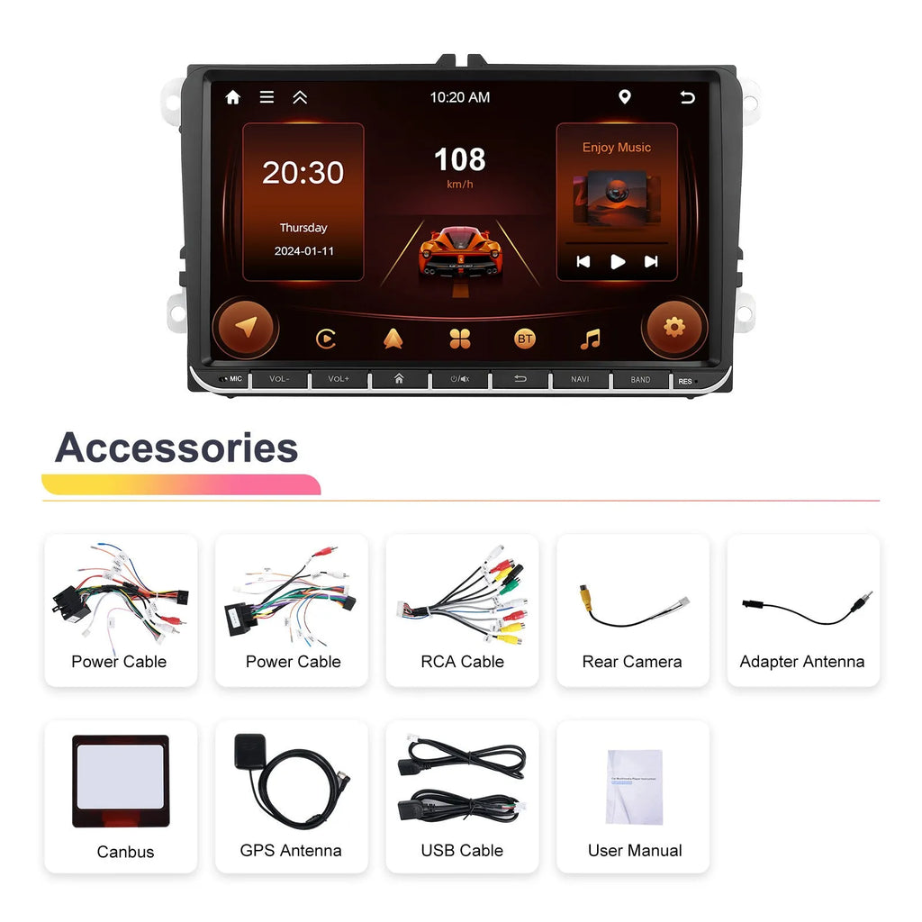 7-inch Android car stereo with touchscreen display for Volkswagen vehicles featuring wireless CarPlay and built-in navigation