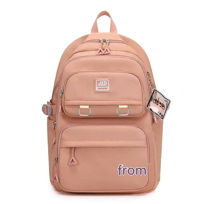 Girls' large capacity nylon backpack with physiological curve backplate in multiple colour and pattern options