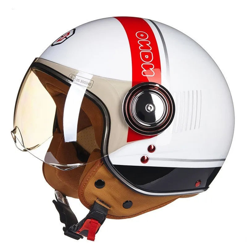 Retro style half helmet for battery cars in bright two-tone colour with lightweight ABS construction
