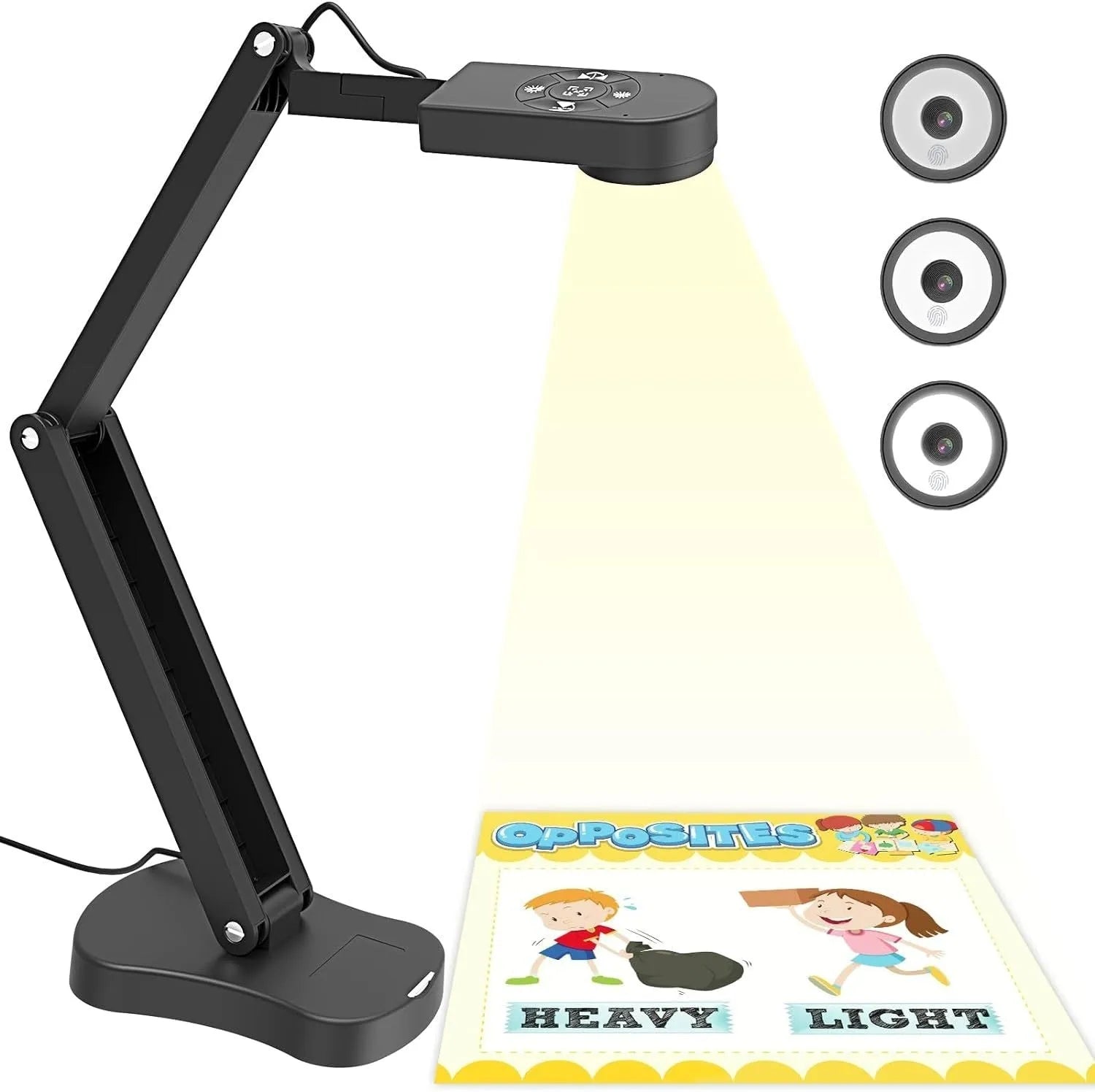 Black USB computer webcam with microphone on a desk, showing its compact design and attached data cable.