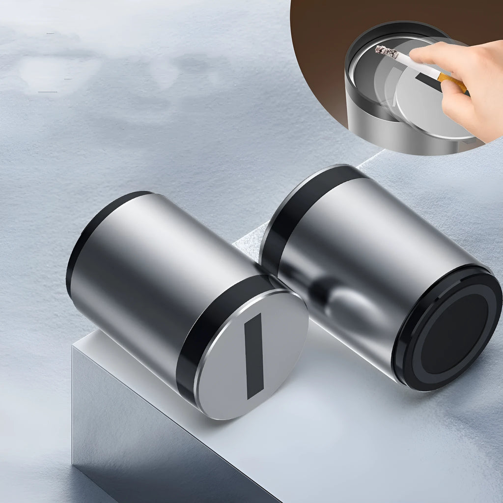 Automatic opening and closing ashtray in secret silver colour, 7x10cm size for car or desk