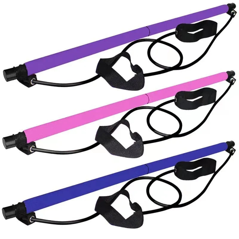 Adjustable fitness pulling rope in purple, pink, blue, or black colours for hip training and yoga