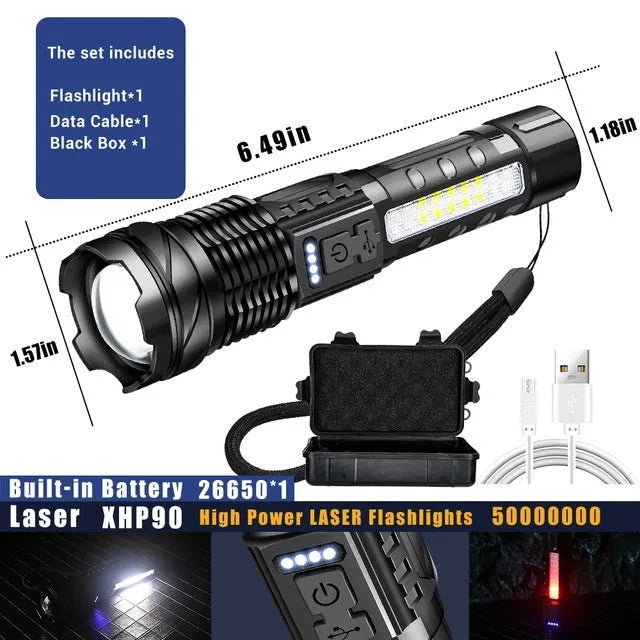 Handheld aluminium alloy power torch with telescopic zoom and 30W LED