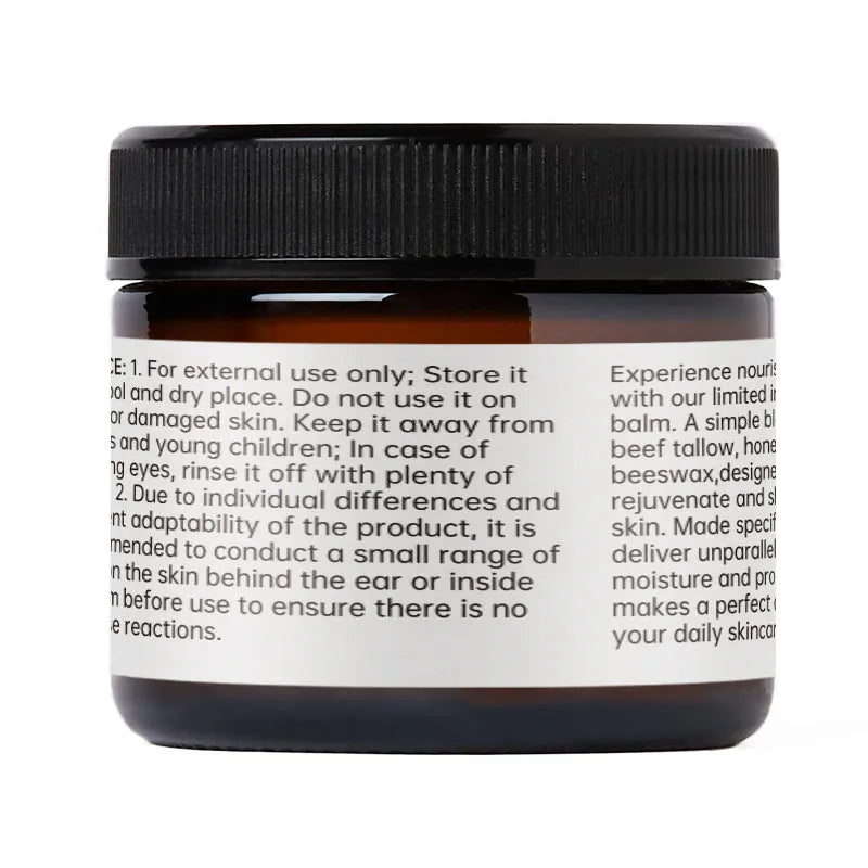 2oz organic beef tallow balm face moisturiser with beeswax and honey in a small tin