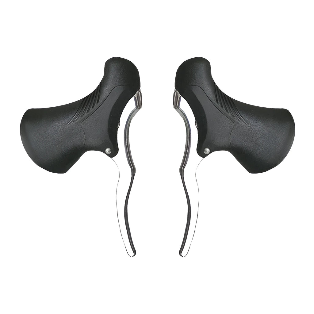 Pair of aluminium alloy road bicycle brake handles in black and black-silver colours