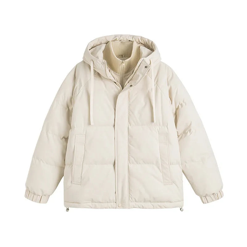 Loose fit two-piece winter cotton-padded coat in a solid colour with side seam pockets
