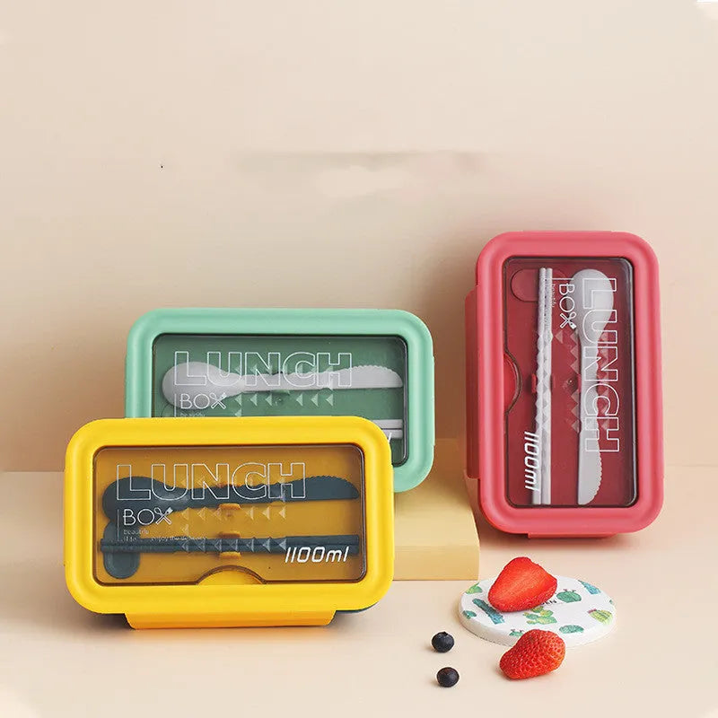 Four-layer partitioned plastic bento box with Nordic design in green colour
