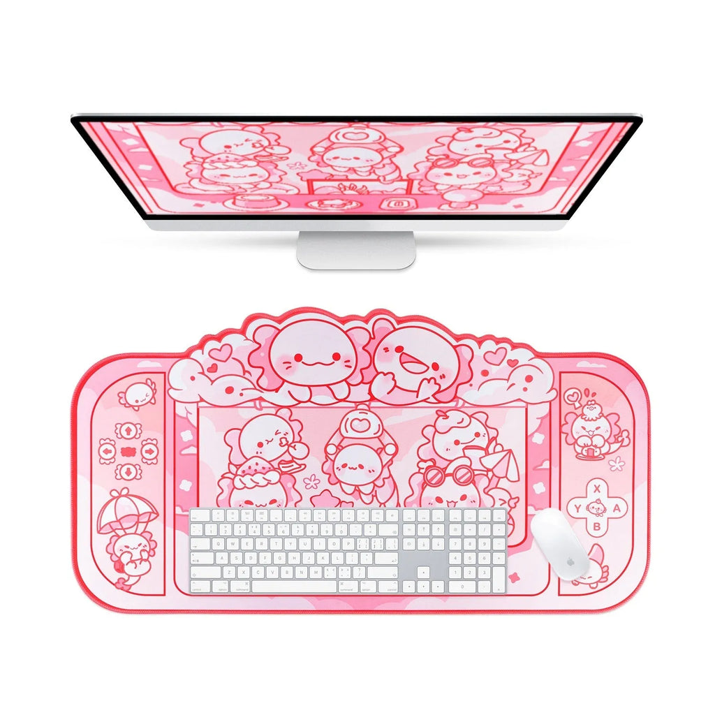 Large rectangular mouse pad with hexagonal dragon crane machine anime design measuring 75cm by 40cm