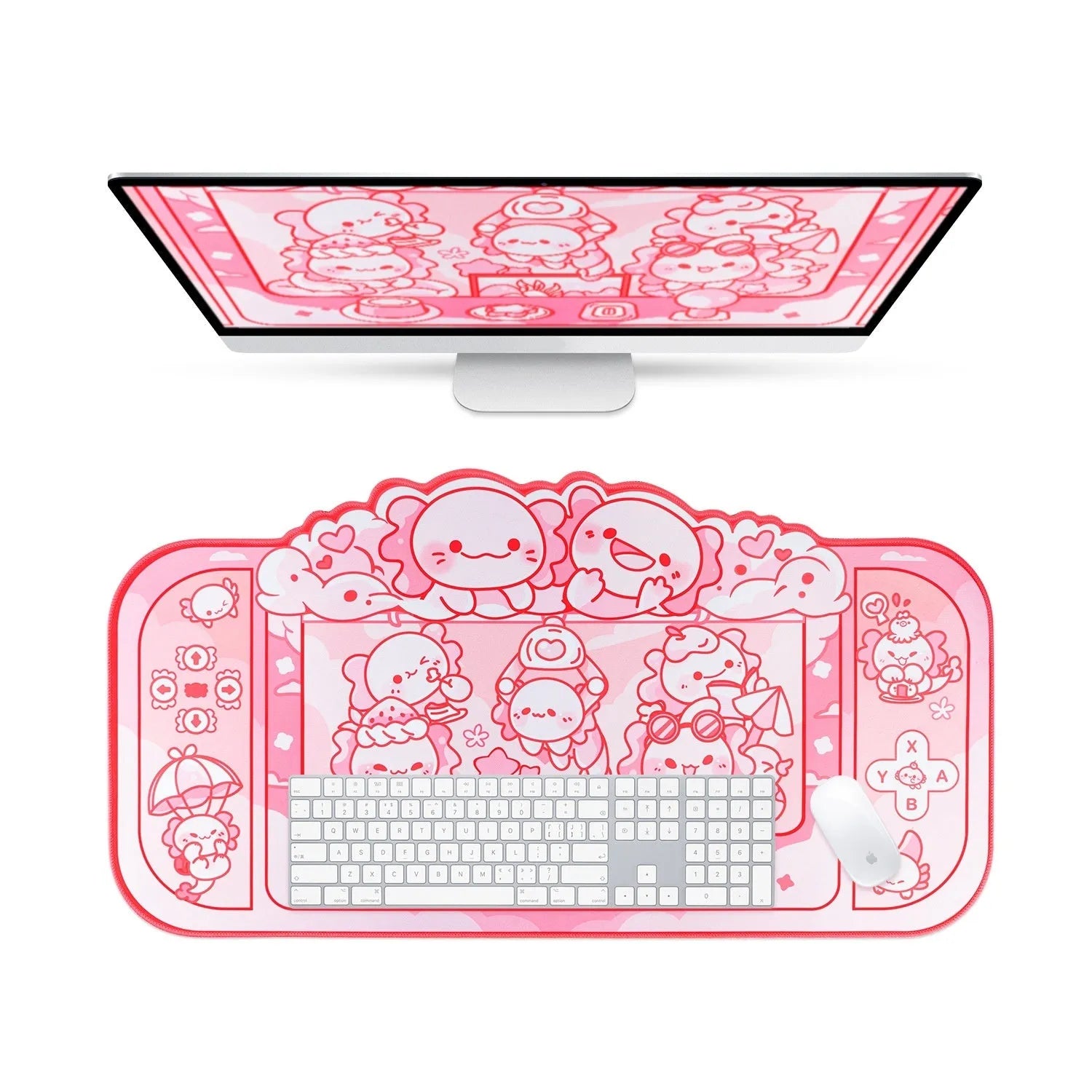 Large rectangular mouse pad with hexagonal dragon crane machine anime design measuring 75cm by 40cm