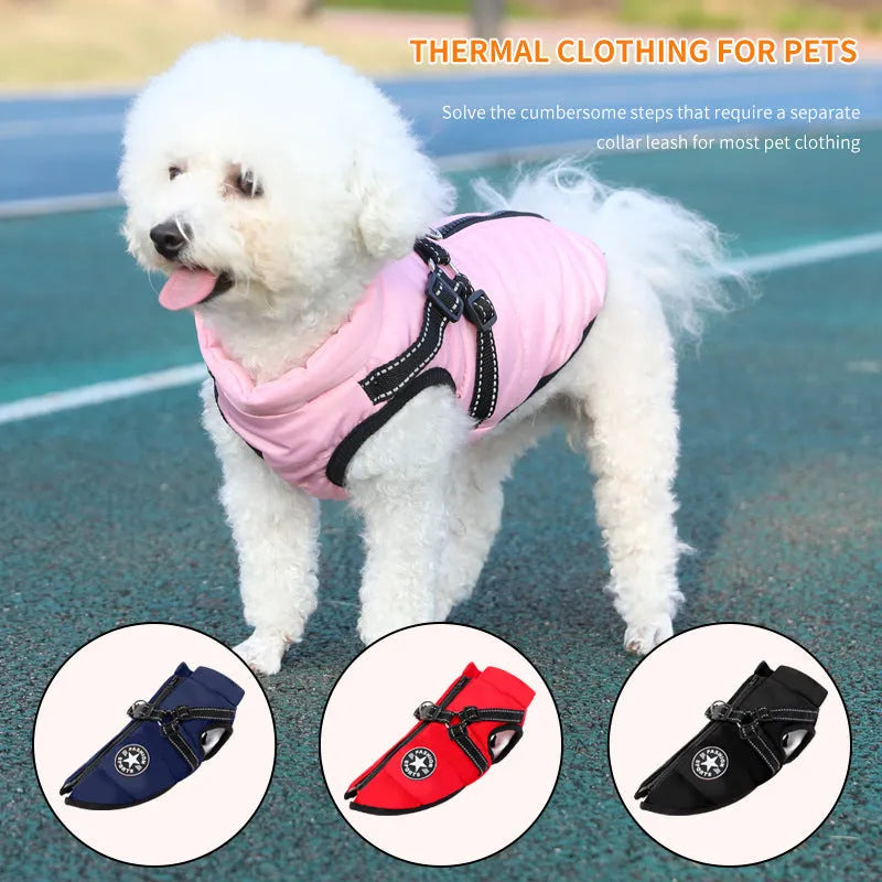 Pet warm dog cotton coat with thickened fleece lining in blue, size L