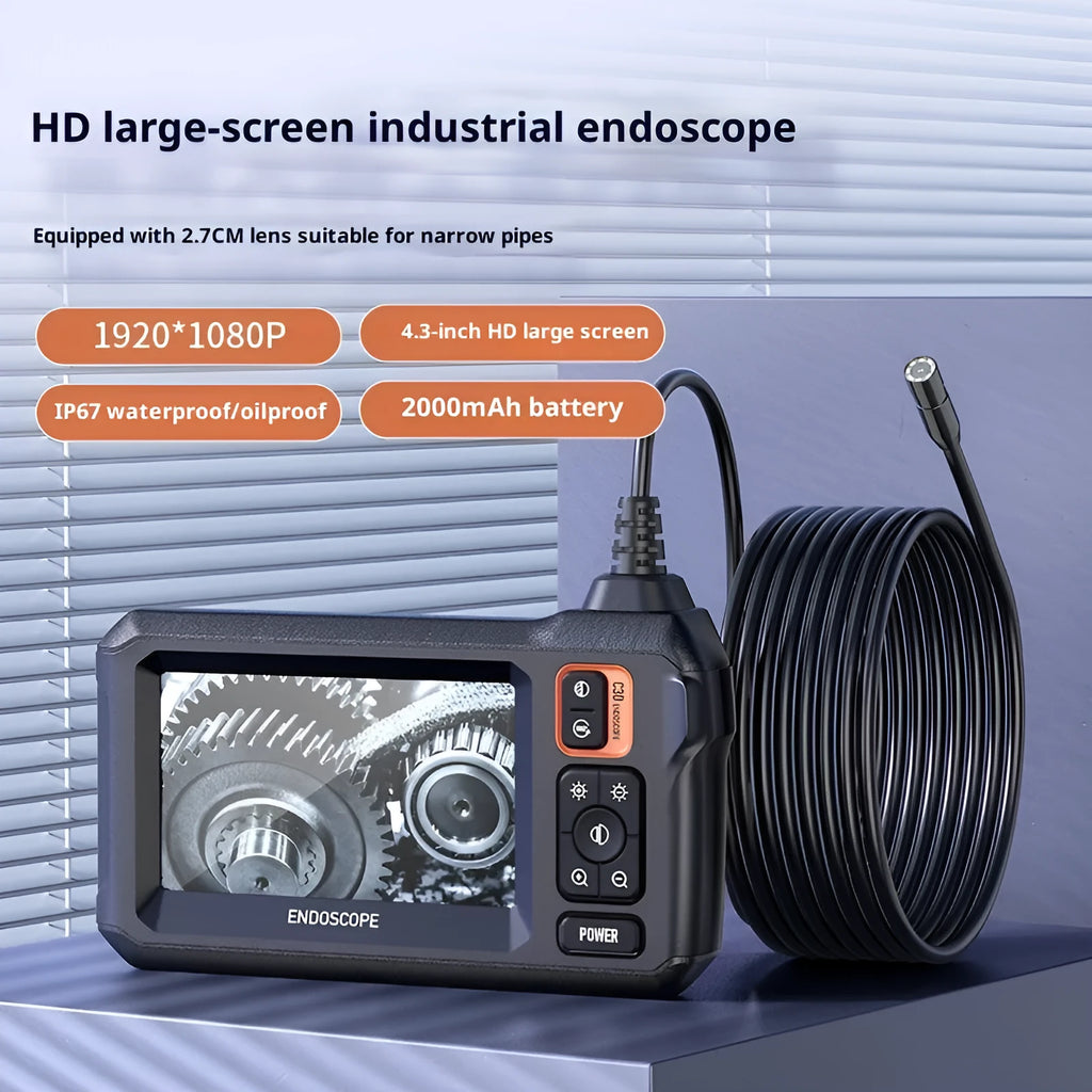 HD handheld camera with built-in screen for pipeline inspection and mobile phone repair, black and orange colour
