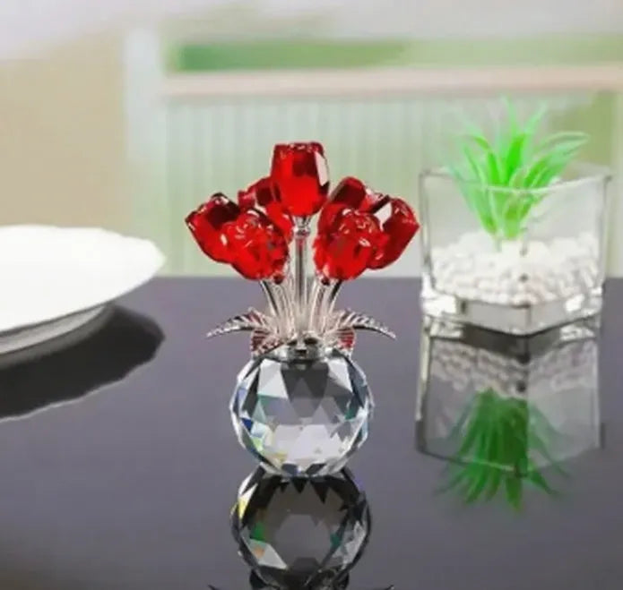 Handmade geometric crystal rose glass craft in Chinese style, shown in one of seven available colour options.