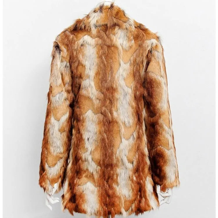 Women's tiger print faux fur leather jacket with long sleeves on a hanger