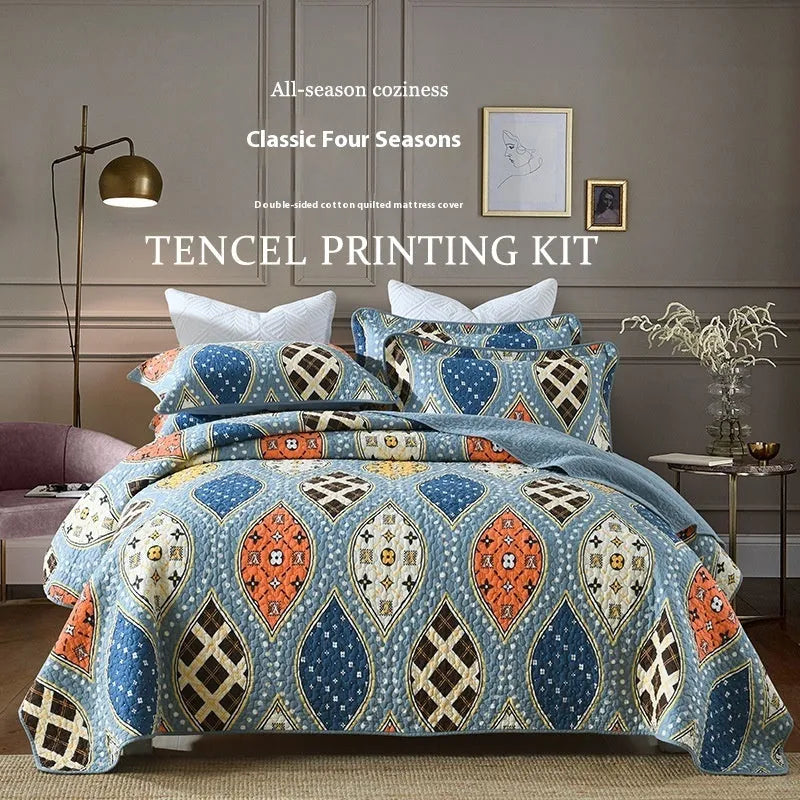 Quilted cotton bed cover three-piece set with decorative pattern on 1.5-1.8m bed