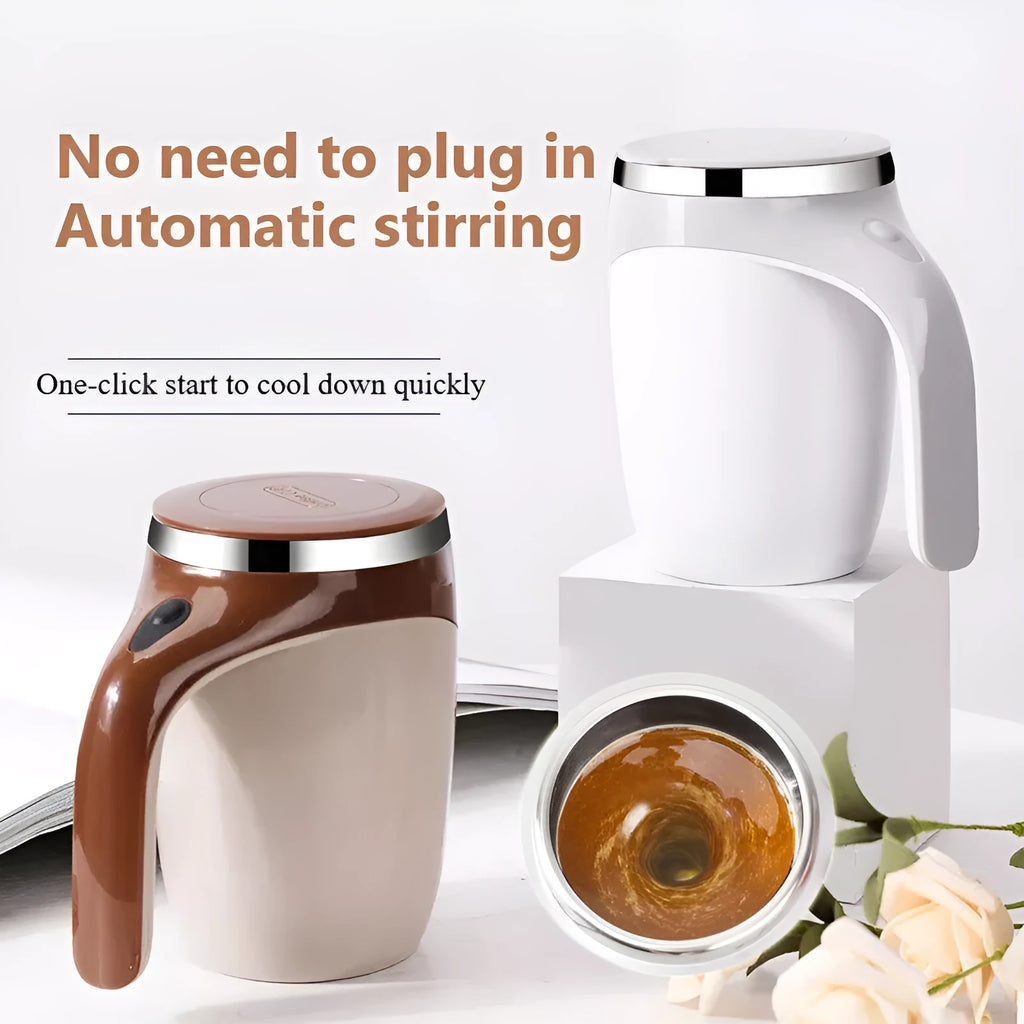 Rechargeable automatic stirring cup with magnetic stirrer, white or brown, 304 stainless steel inner, 301-400ml capacity