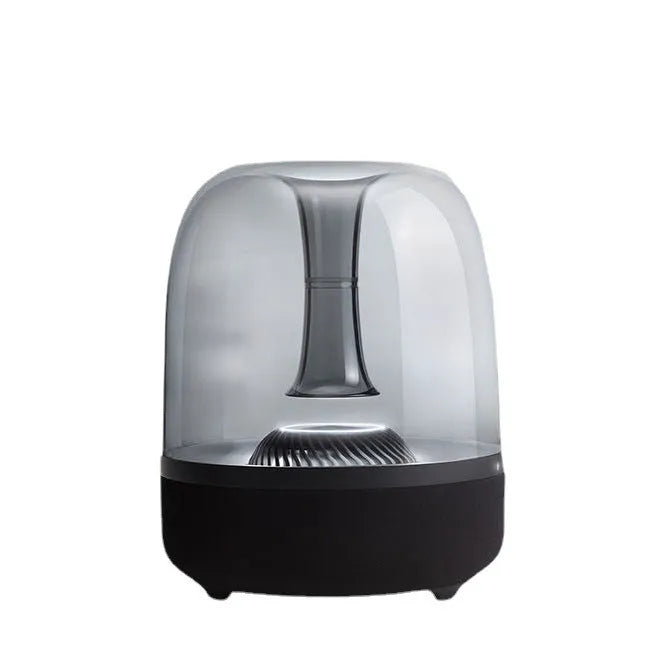 Blue glass desktop mini Bluetooth speaker with USB and bass, black option, 110x110x150mm