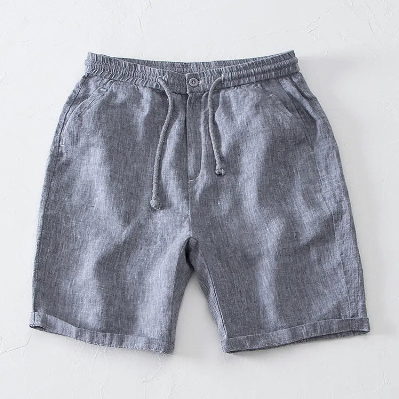 Men's summer thin loose tapered linen pants in black, high waist, loose fit