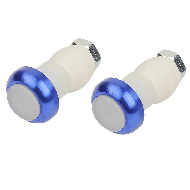 A pair of anodised aluminium bicycle handlebar safety lights in a choice of colours, showing the LED lens and mounting nut.