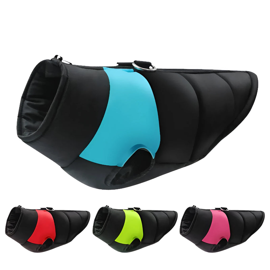 Waterproof padded dog jacket with front zipper in various colours and sizes