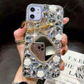 Rhinestone mirror bow silicone phone case for iPhone, aura bright white flower colour, all-inclusive design