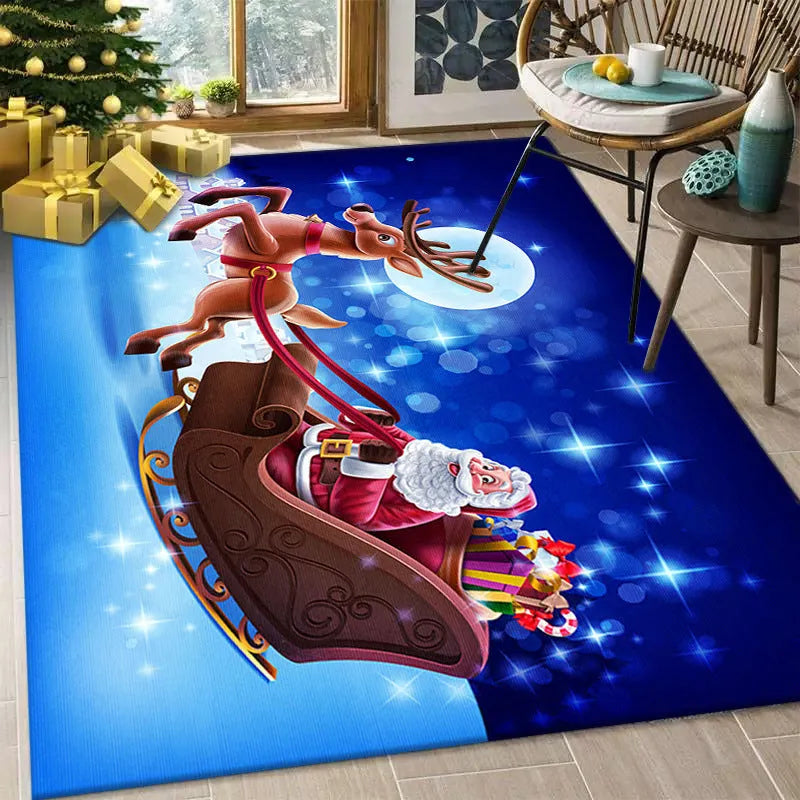Christmas snowflake print round polyester fibre floor mat in American style with multiple size options